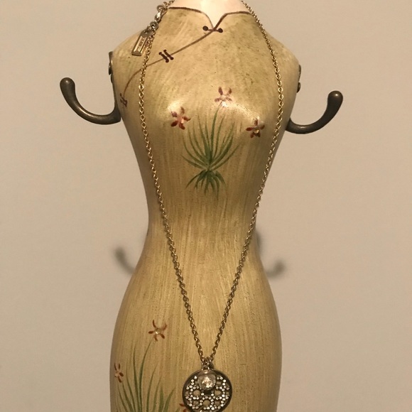 COACH Pave Signature Disc Necklace - Picture 2 of 5